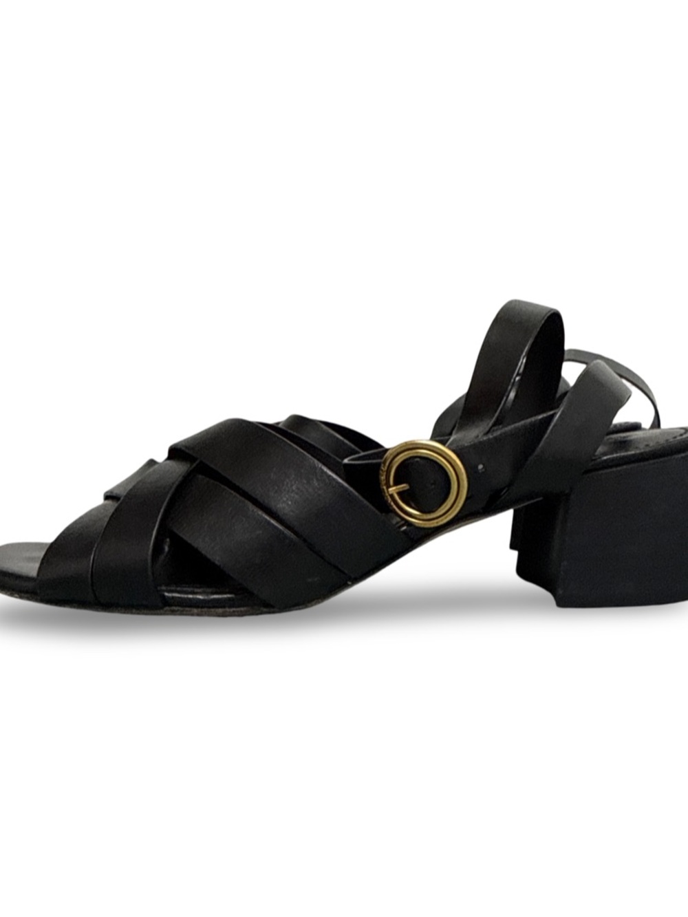 Tory Burch City Heel Ankle Strap Vachetta Leather Sandals Size 8 Perfect Black - Picture 16 of 16